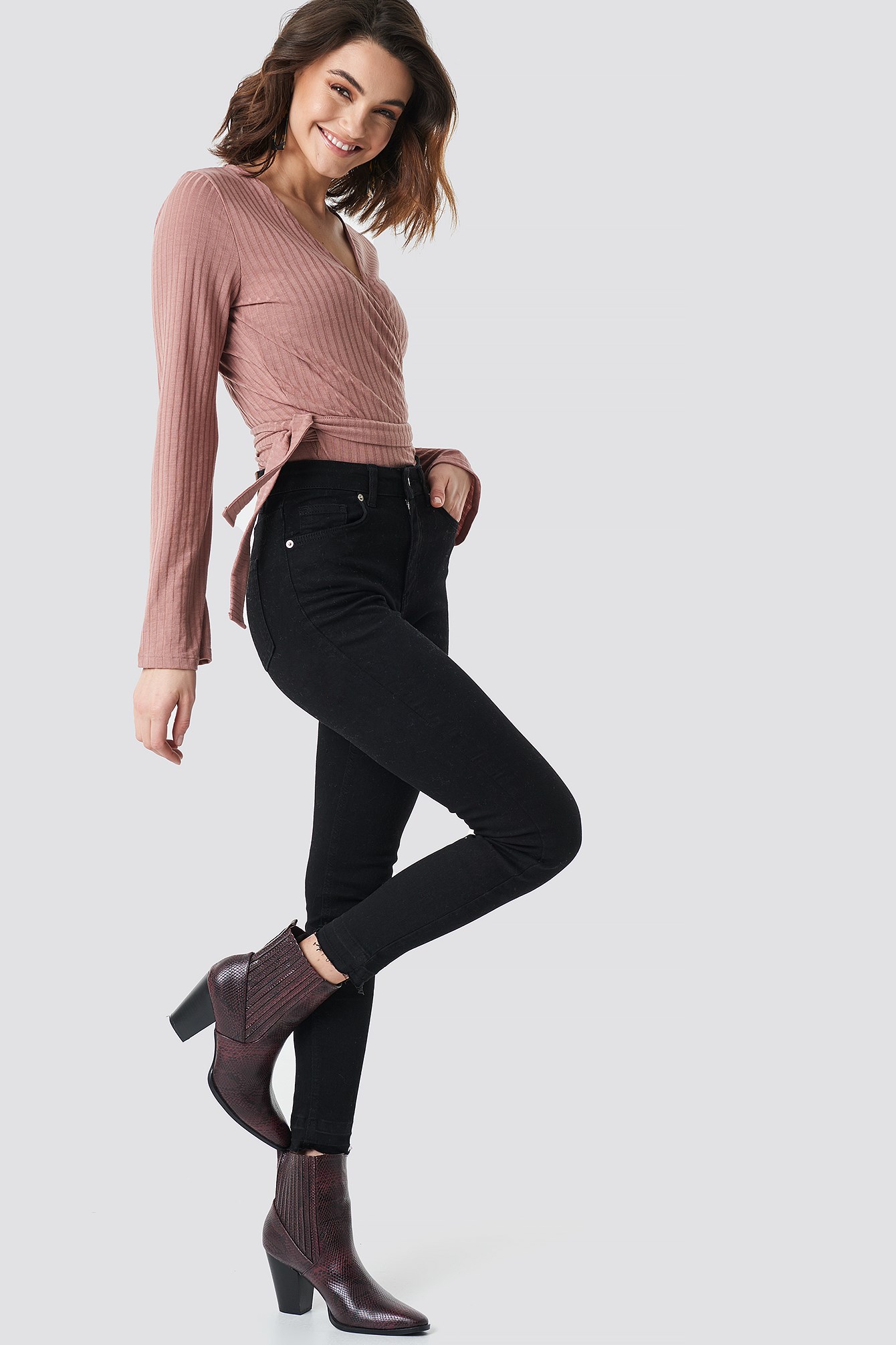 Ribbed Wrap Top Outfit