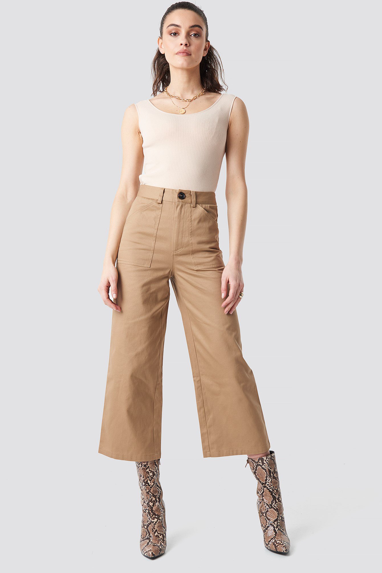 Ribbed Knit Off-Shoulder Top - Beige main image 0