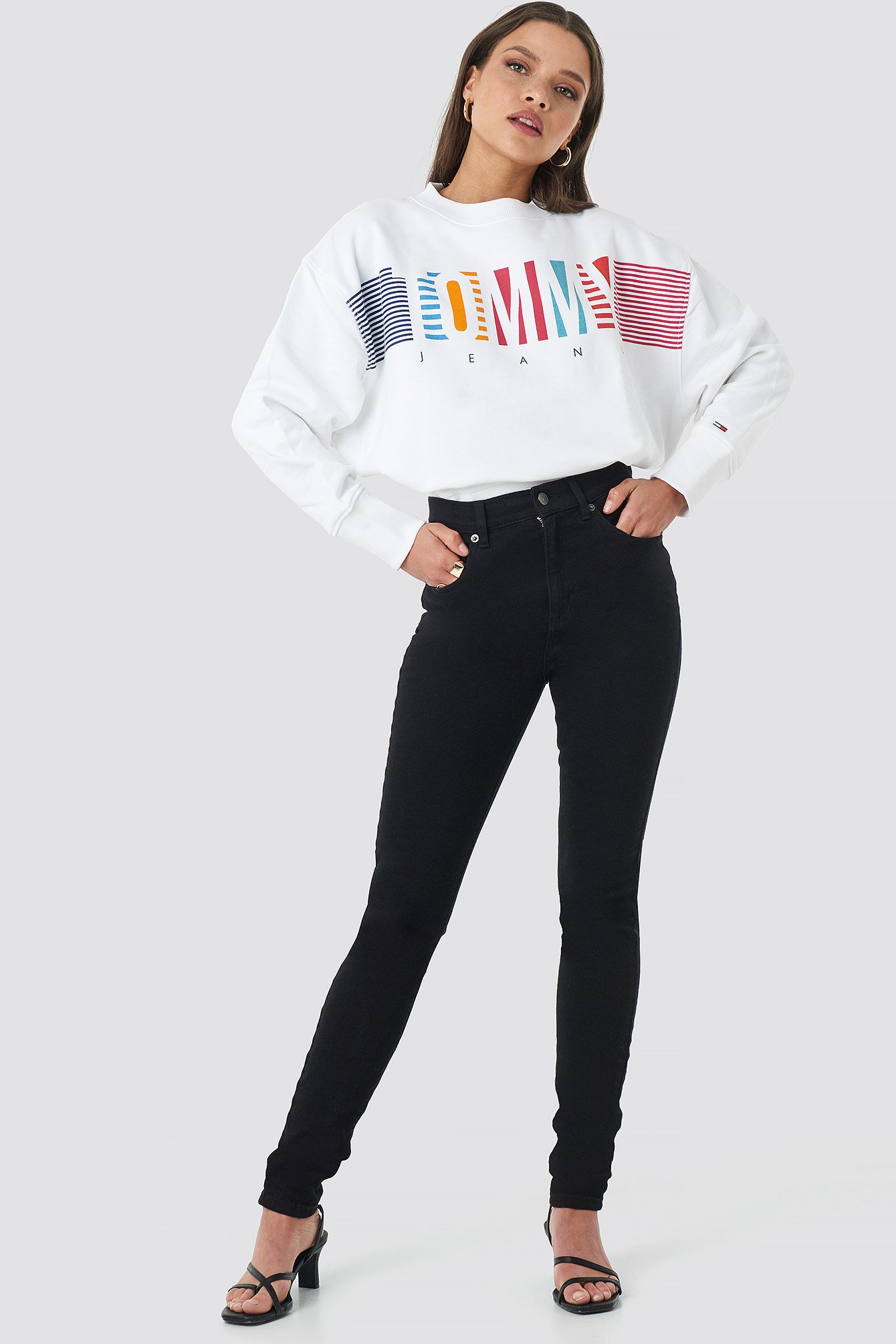 Colorful Block Tommy Crew Neck Outfit.