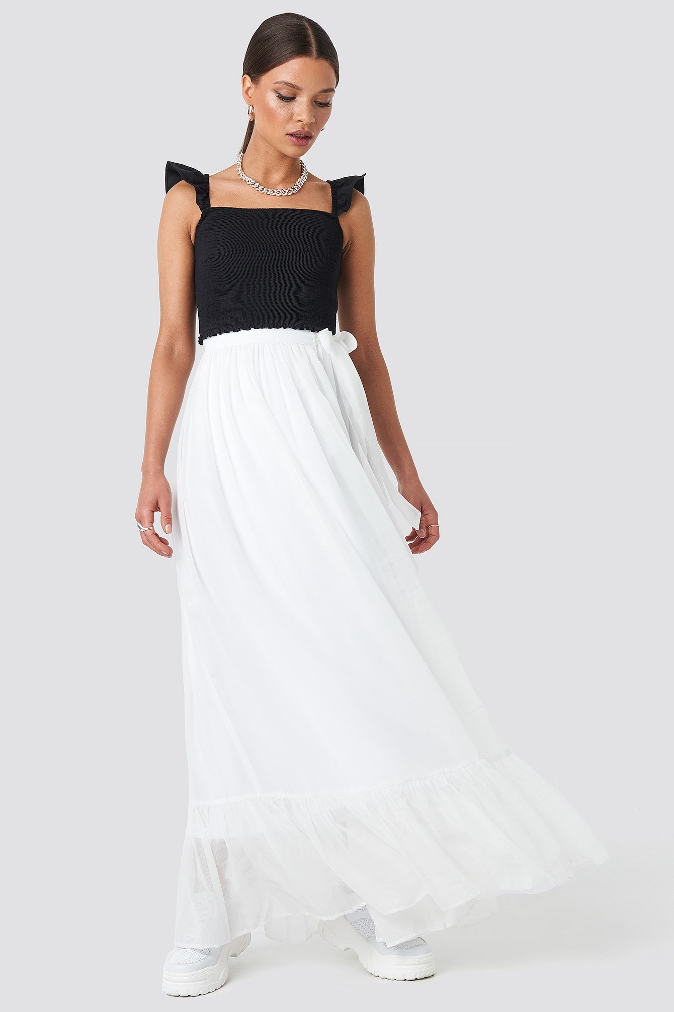 Tied Maxi Skirt White Outfit