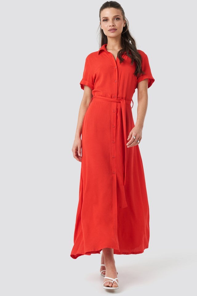 Short Sleeve Maxi Dress Red | na-kd.com