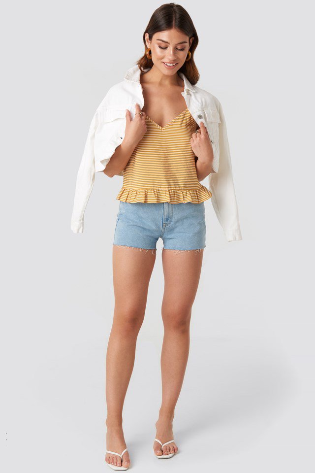 Two-color high-waisted denim shorts light green 70010 main image 1