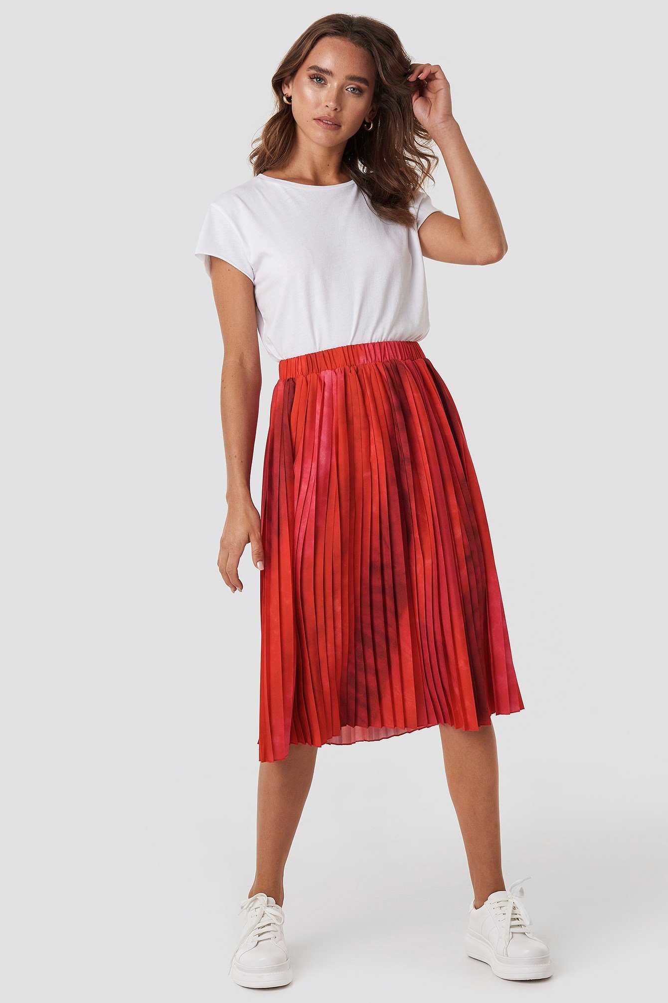 Tie-Dye Print Pleated Midi Skirt Multicolor