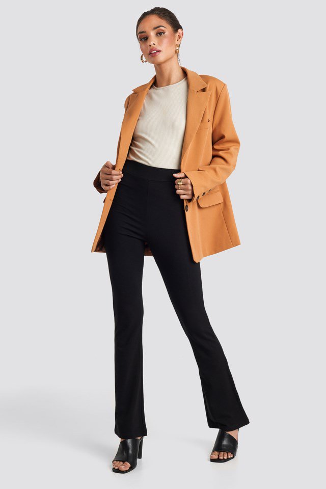 Waist Straight Leg Jersey Pants Black 