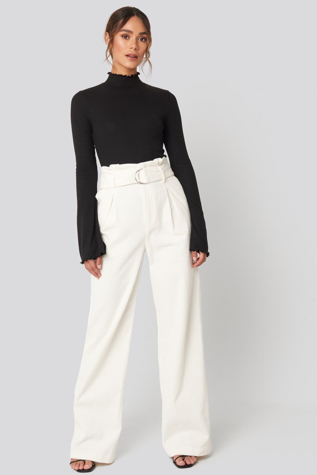 Paper Waist Wide Leg Pants Wit | na-kd.com