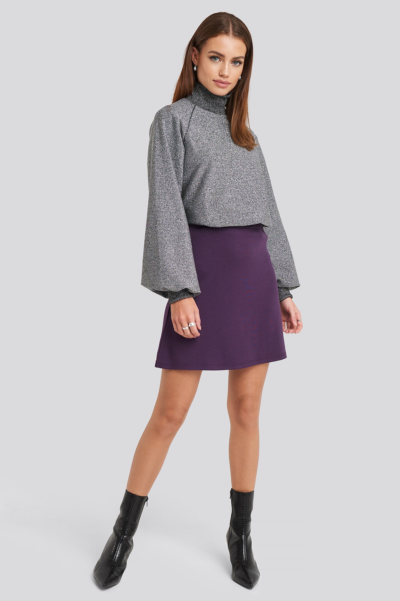 High Waist A-Line Skirt Purple Outfit.