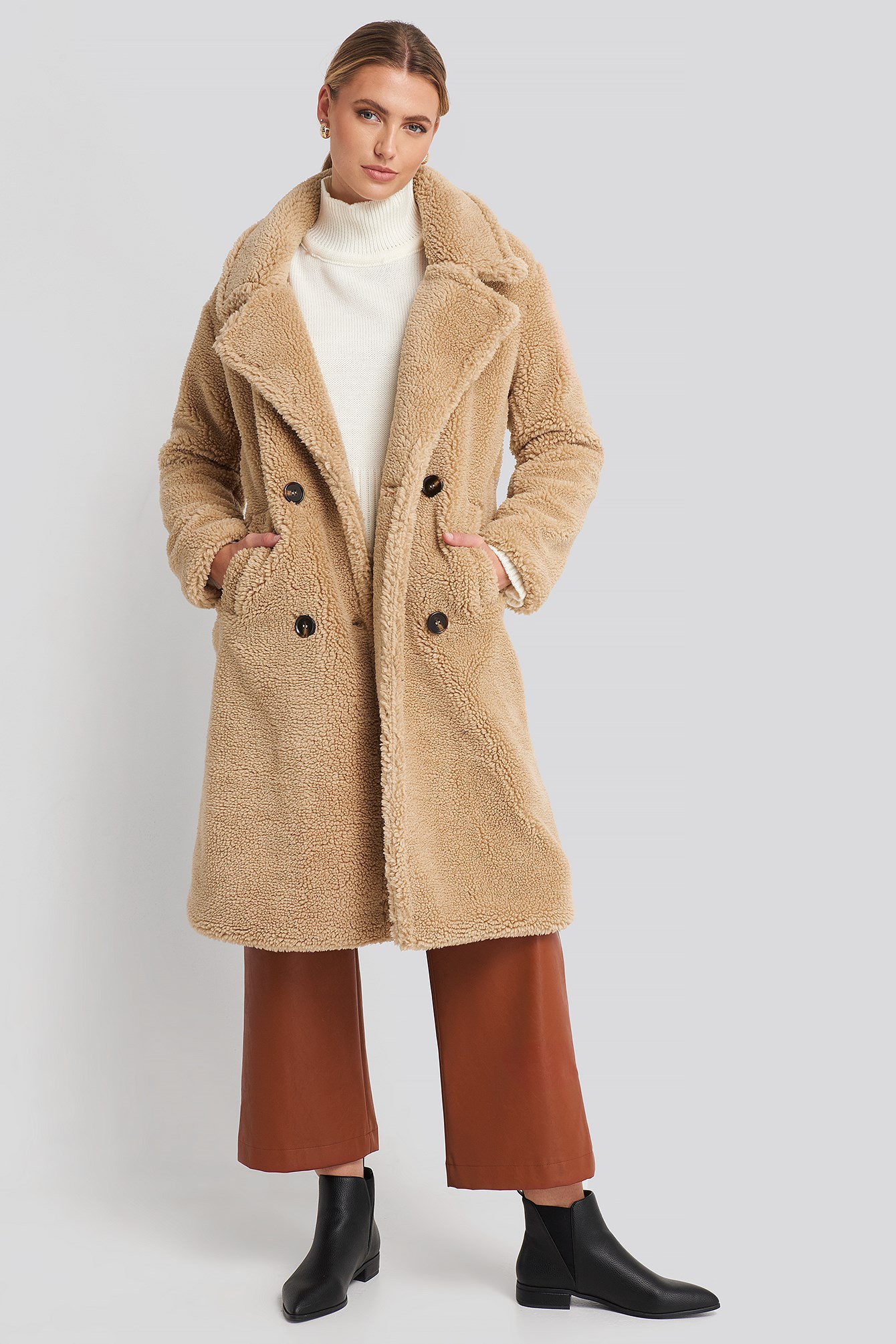 Long Teddy Coat Beige