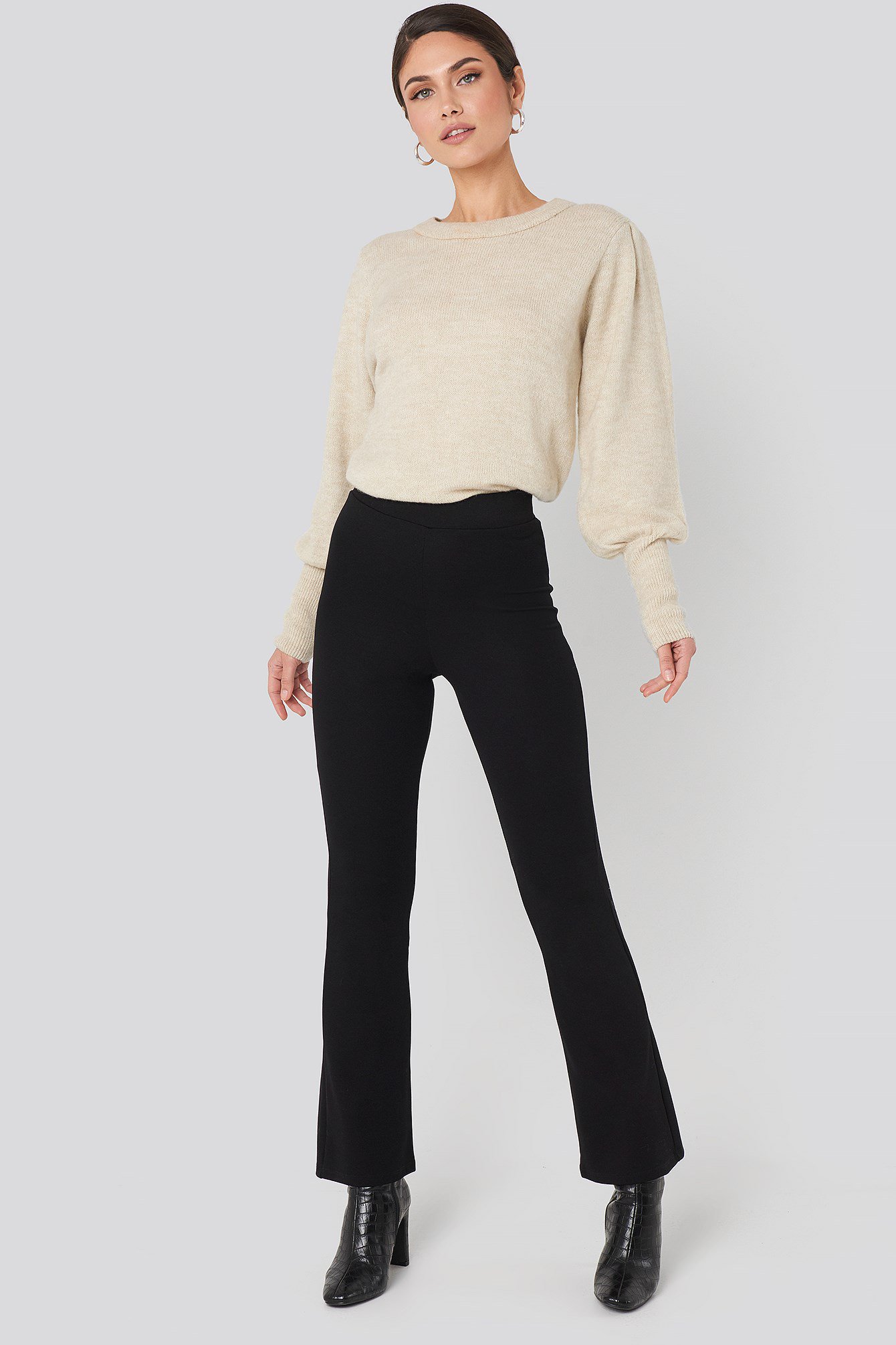 High Waist Flare Jersey Pants Black 