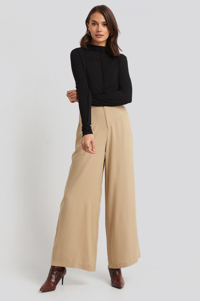 Flowy Wide Leg Pants Beige | na-kd.com