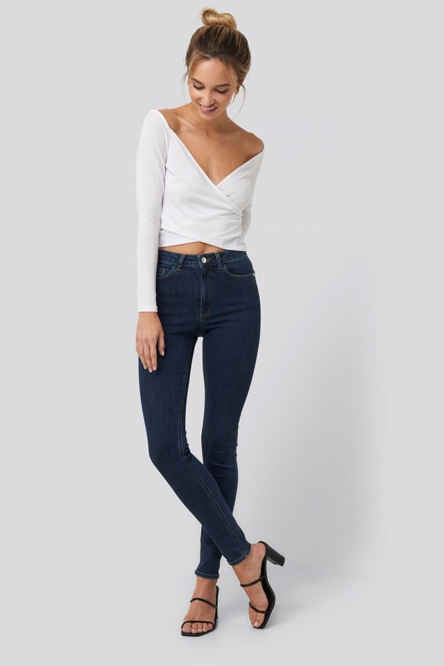 Bardot Wrap Front Crop Top Outfit