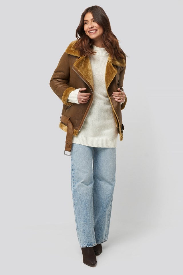 Bonded Aviator Jacket Brown Outfit