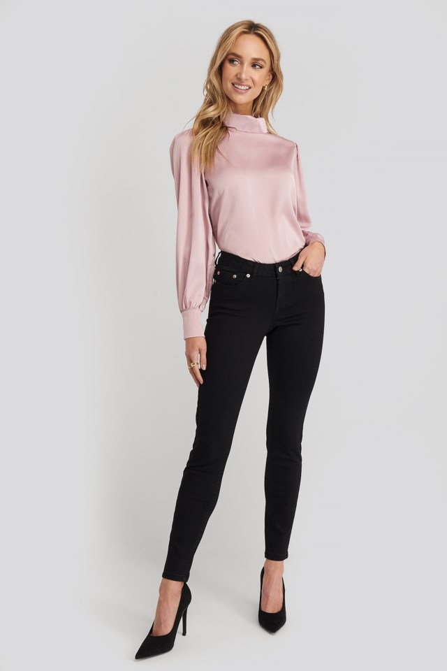 Standing Collar Blouse Outfit