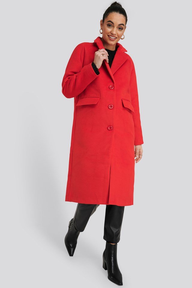 Single Breasted Lapel Coat Red Outfit