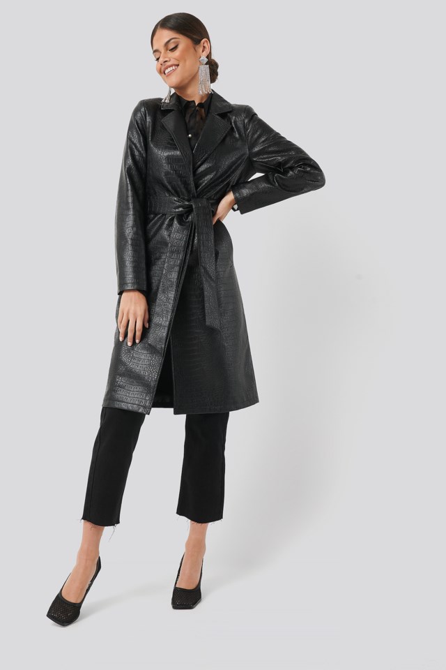 Croc Long Jacket Black | na-kd.com