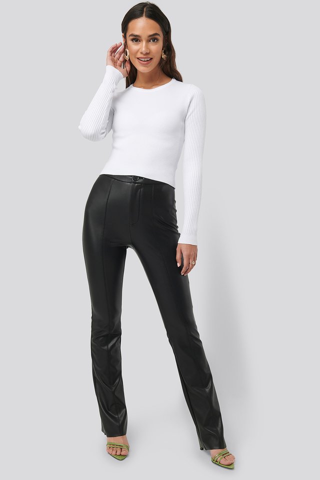 Flared PU Pants Zwart | na-kd.com
