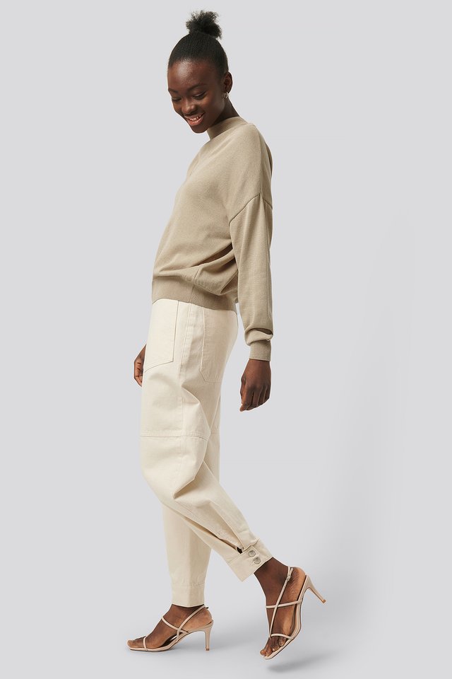 Straight Fit Pocket Suit Pants Beige 