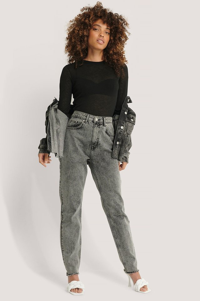 Sheer Long Sleeve Top Black | na-kd.com