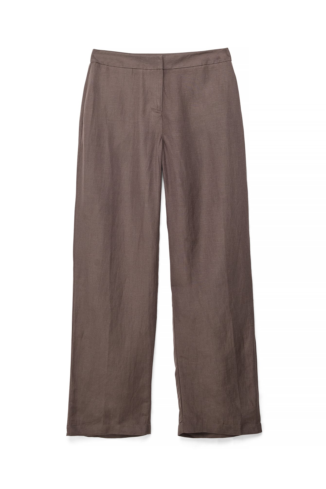 Dark Brown Straight Fit Linen Blend Pants