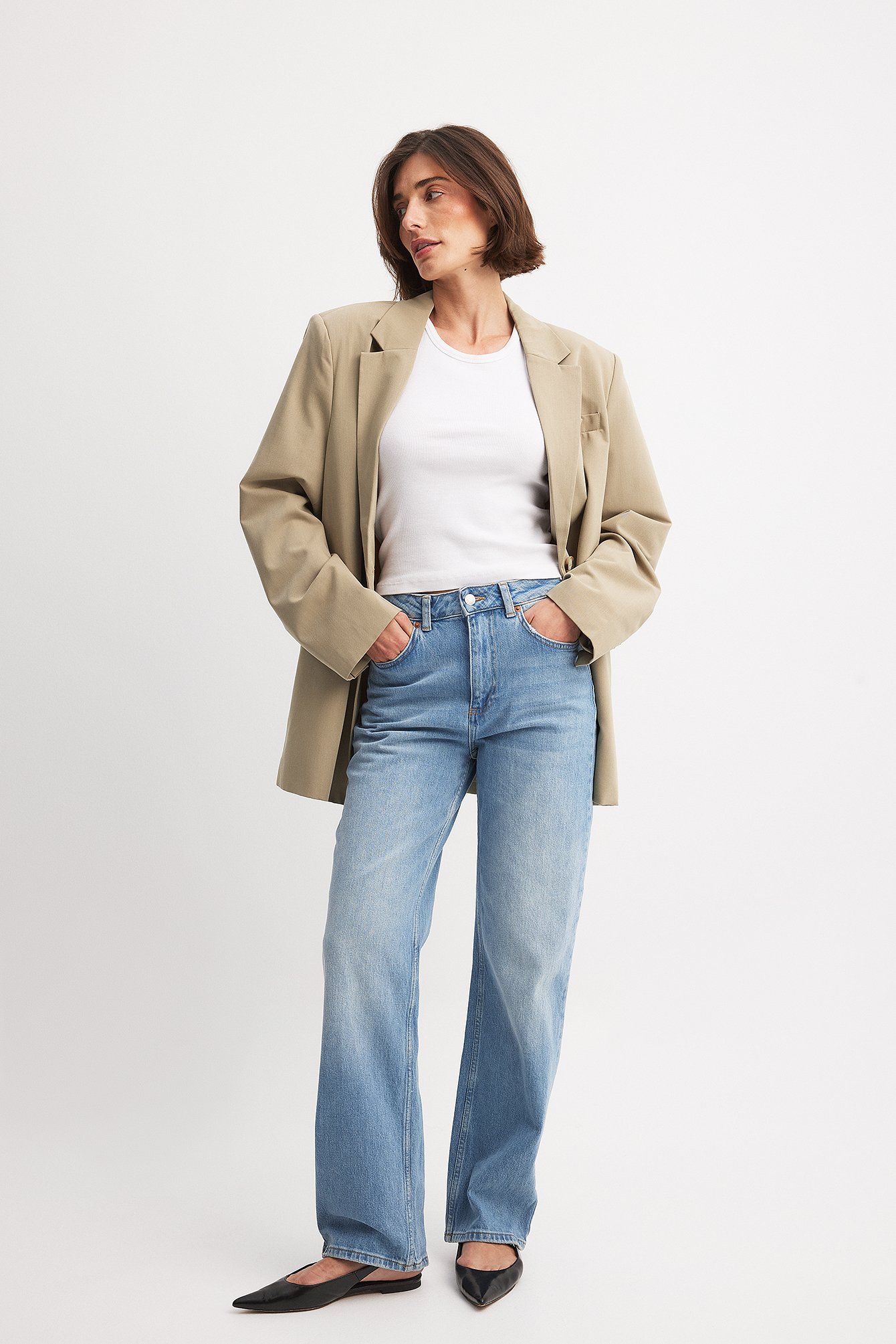 NA-KD Jean droit taille haute - Jeans droits - Bleu - EU 36 - NA-KD / NAKD
