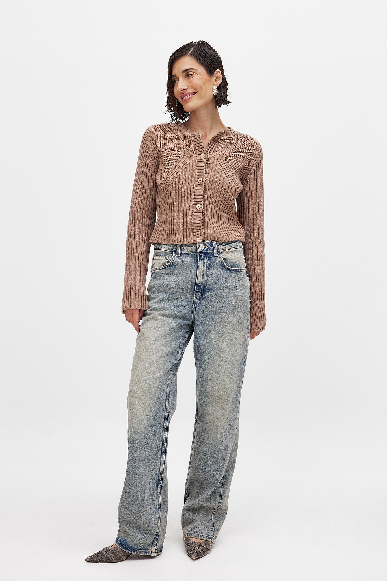 Jacy Cuffs Distressed Straight High Waist Jeans