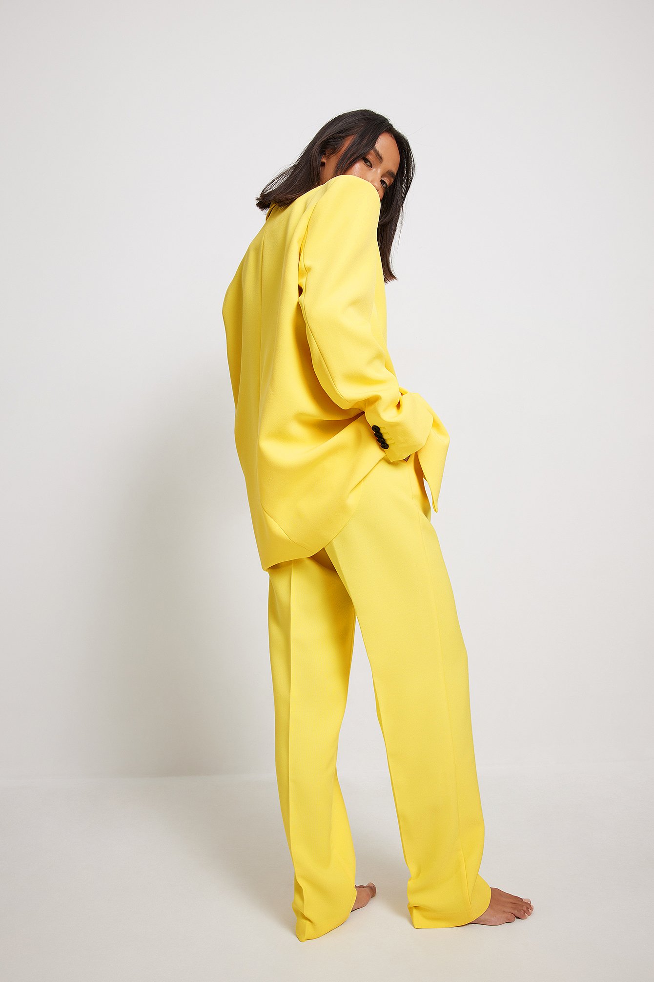 Yellow Recycled Straight Leg Suit Pants
