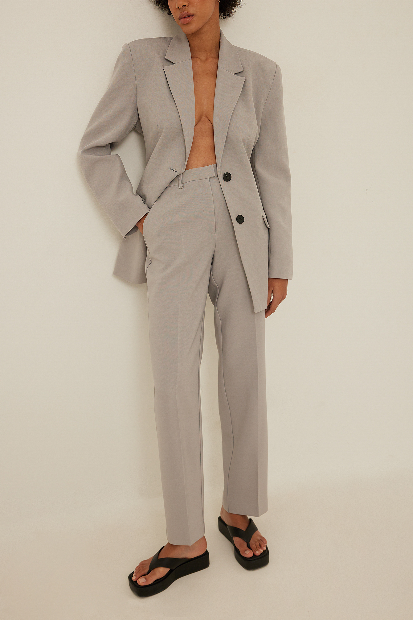 Grey Recycled Straight Leg Suit Pants