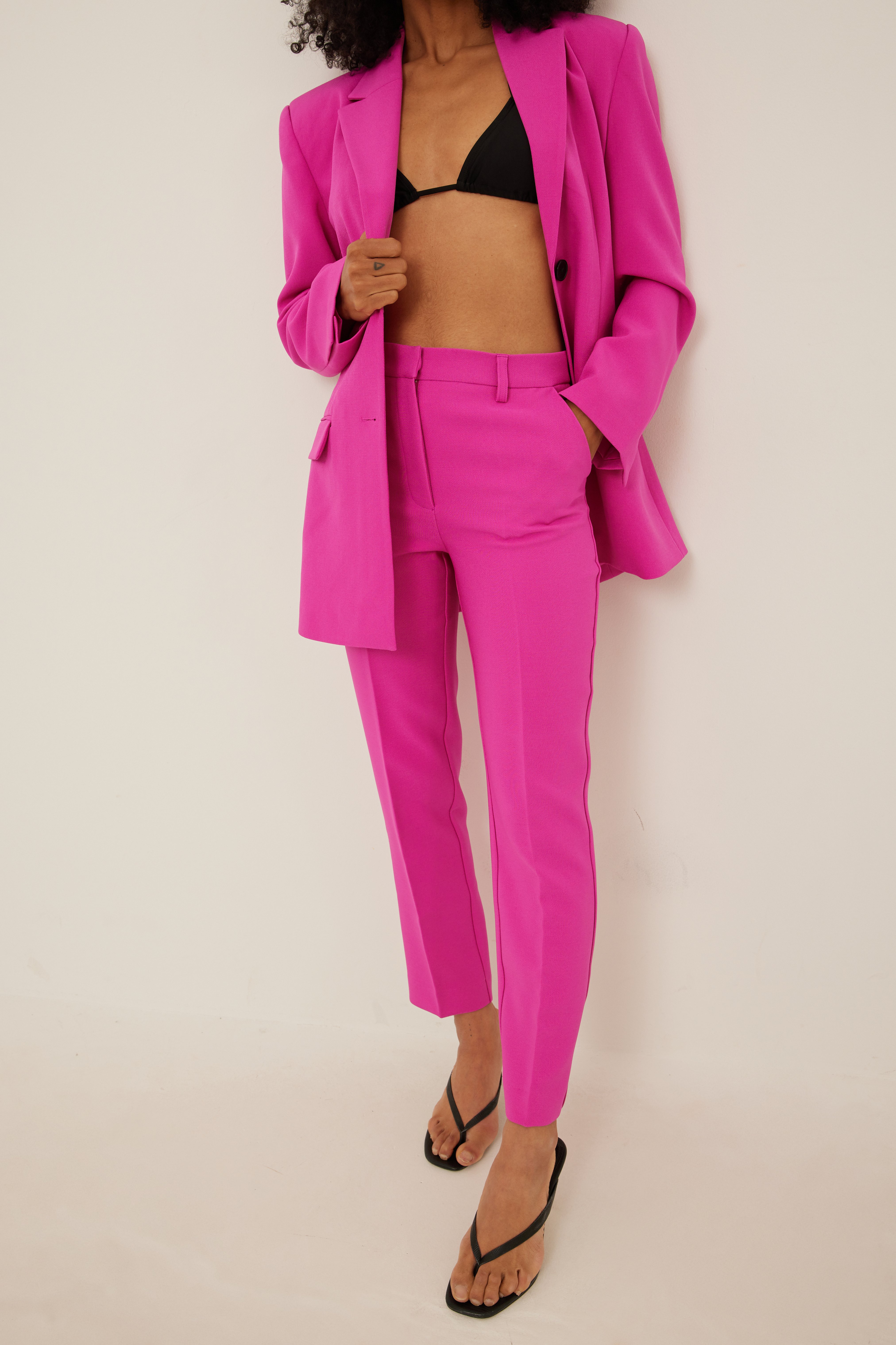 NA-KD Classic Recycled Straight Mid Waist Suit Pants - Pink