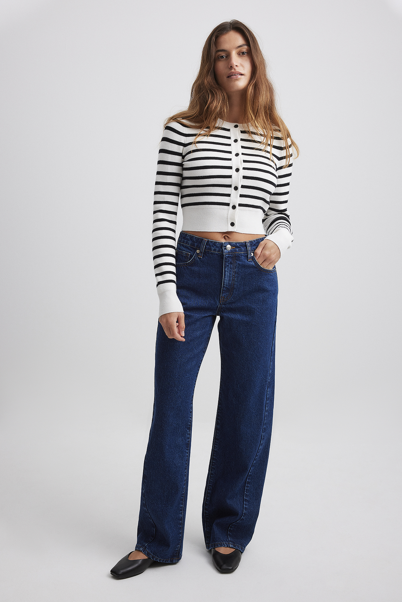 Straight Mid Waist Seam Detail Jeans Blue NAKD