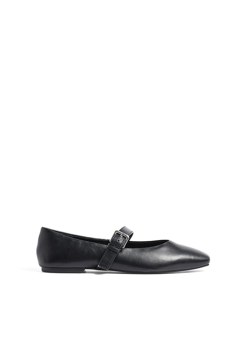 Wide Strap Leather Slingback Flats Black | NA-KD