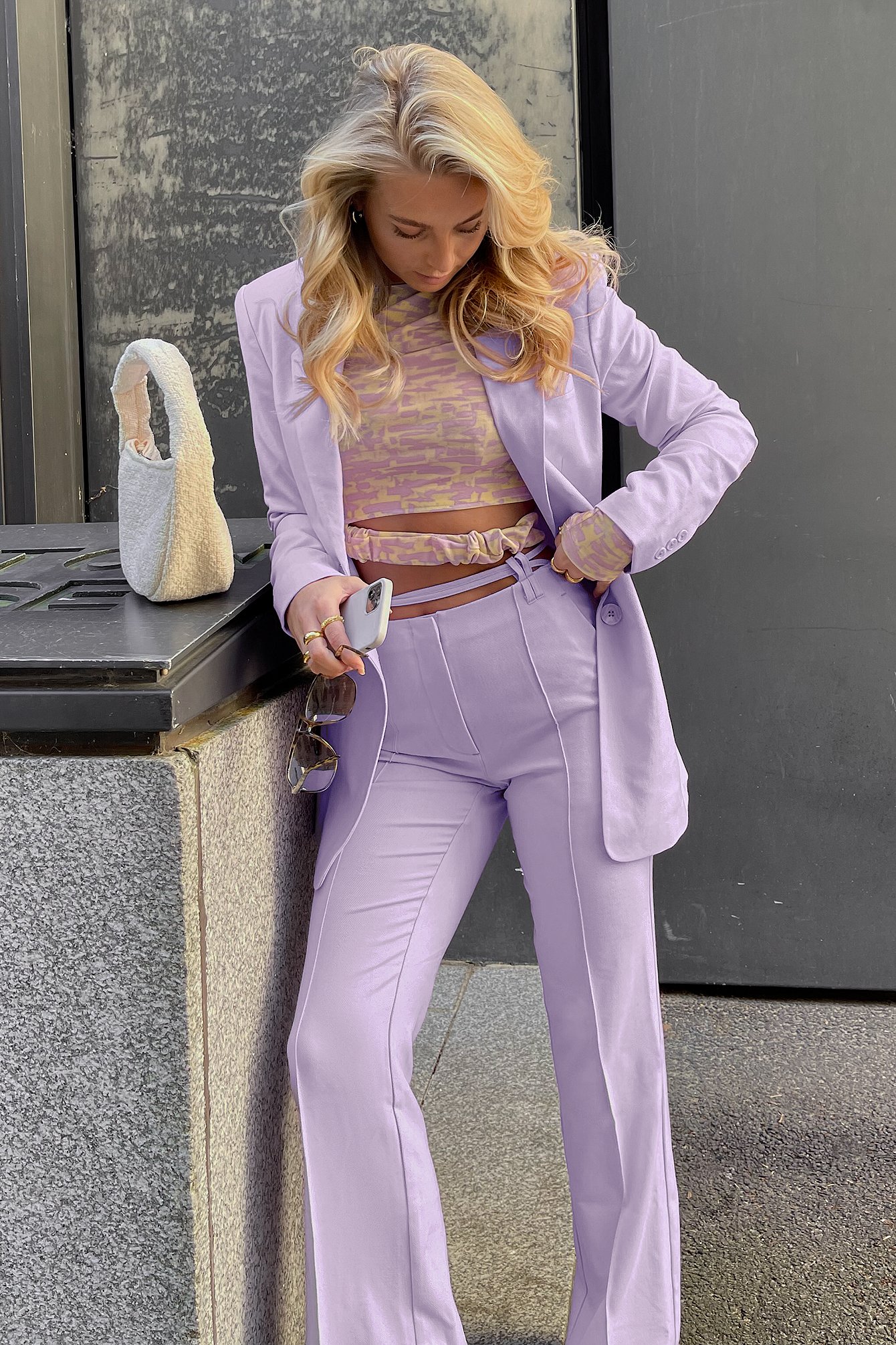 Lilac Strap Detail Suit Pants