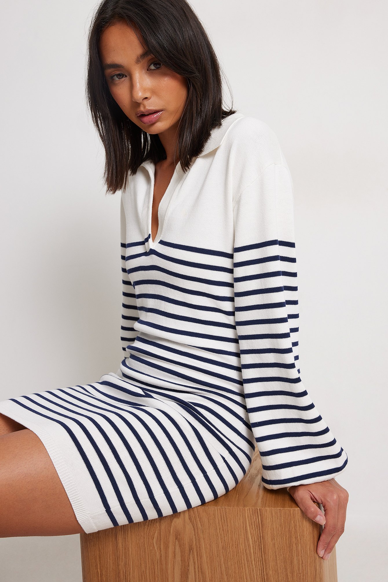 NA-KD Striped Collar Knitted Midi Dress - Stripe