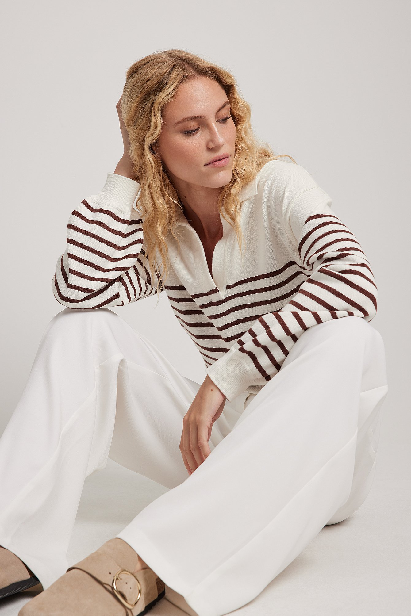 Brown Striped Collar Knitted Sweater