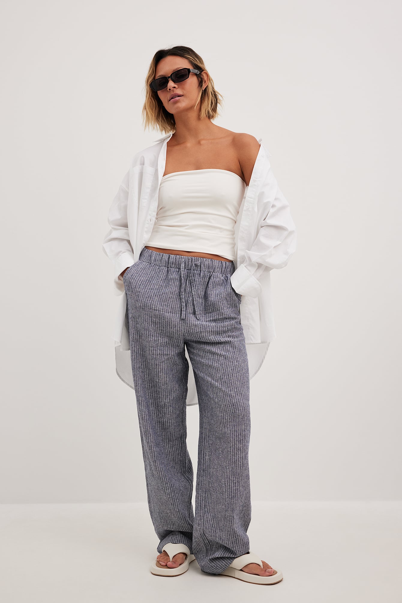 NA-KD Gestreepte elastische taille linnen broek - Zomer Broeken - Streep - EU 32 - NA-KD / NAKD