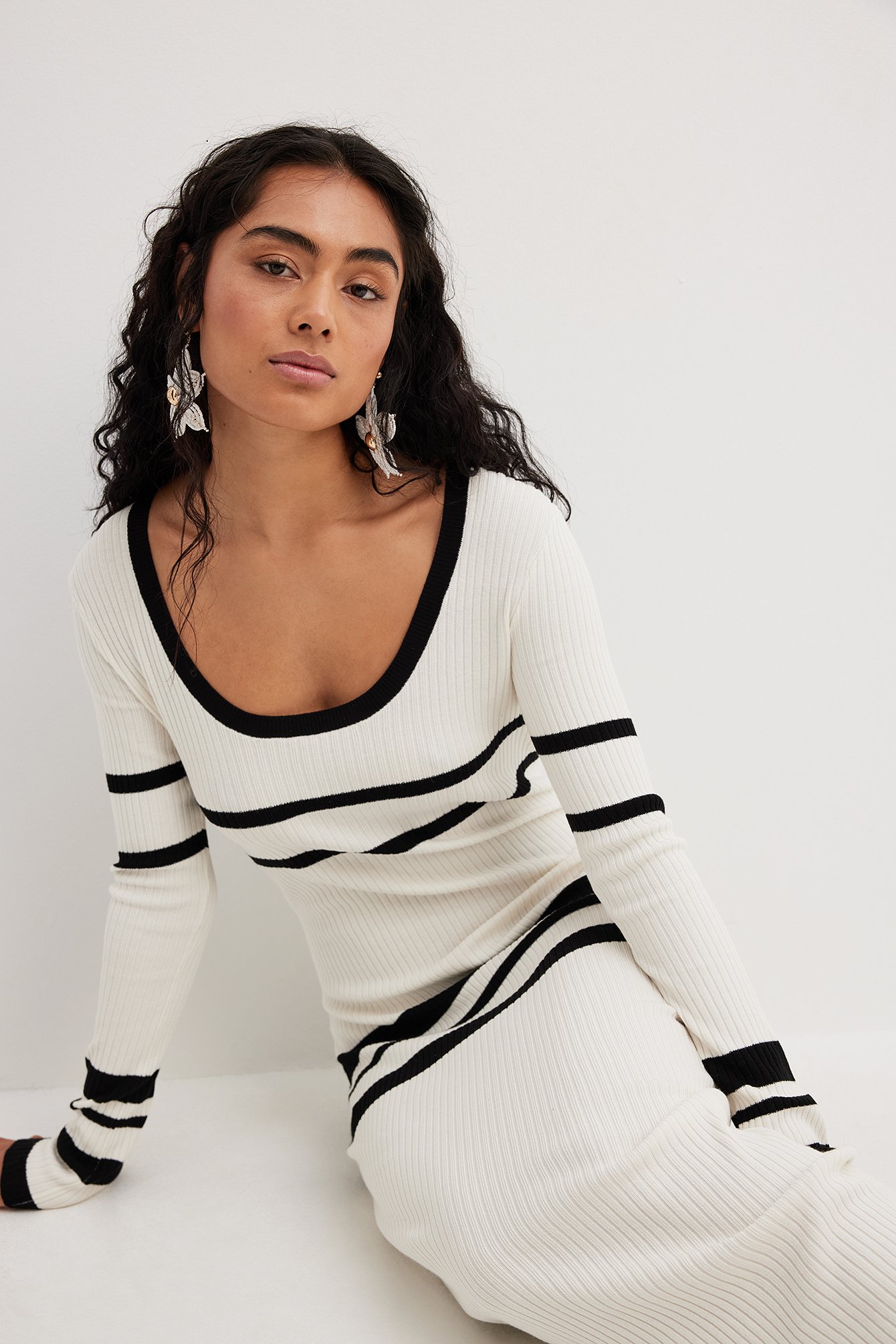 Striped Knitted Midi Dress Stripe | NA-KD