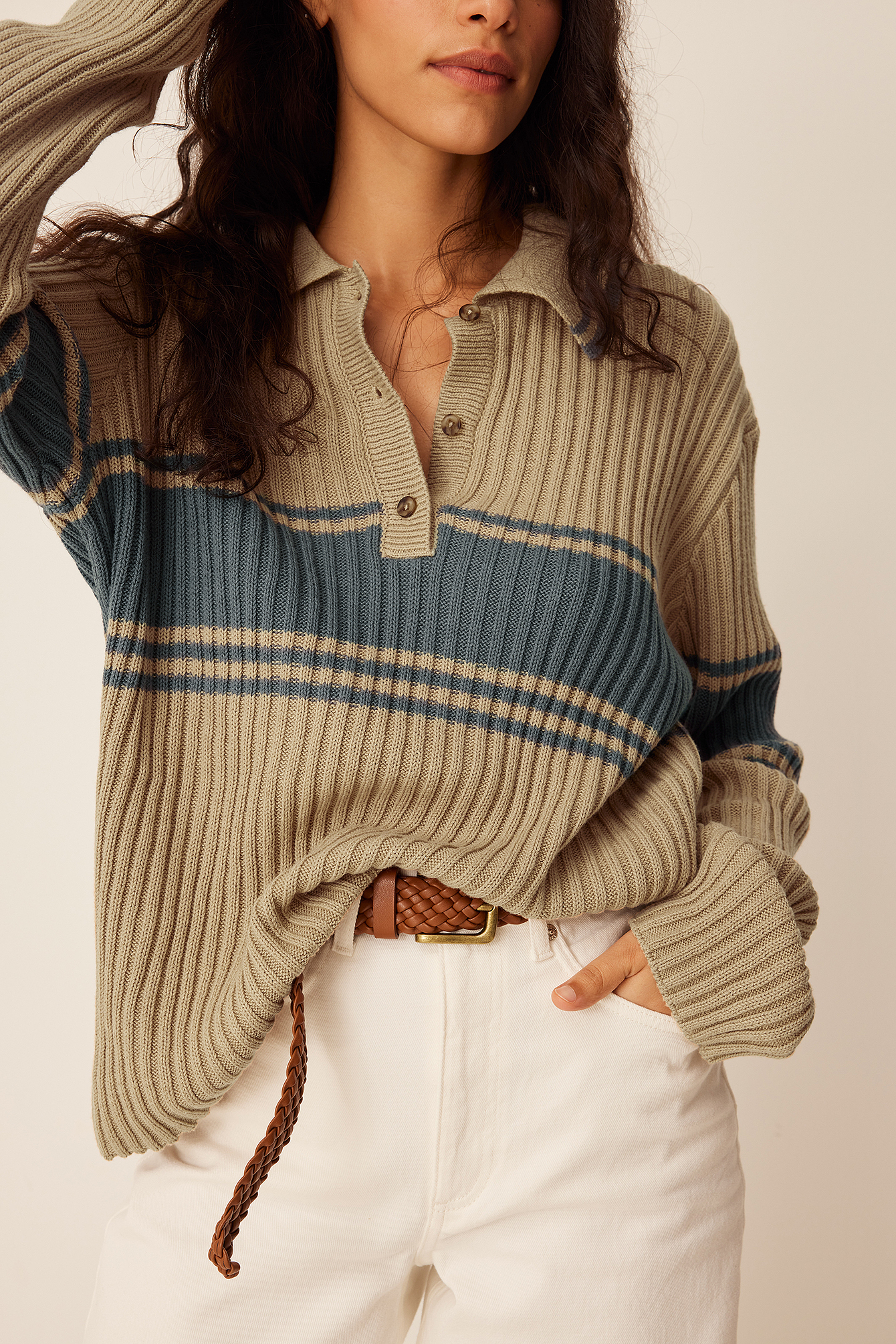 Stripe Knitted Polo Sweater Multicolor 