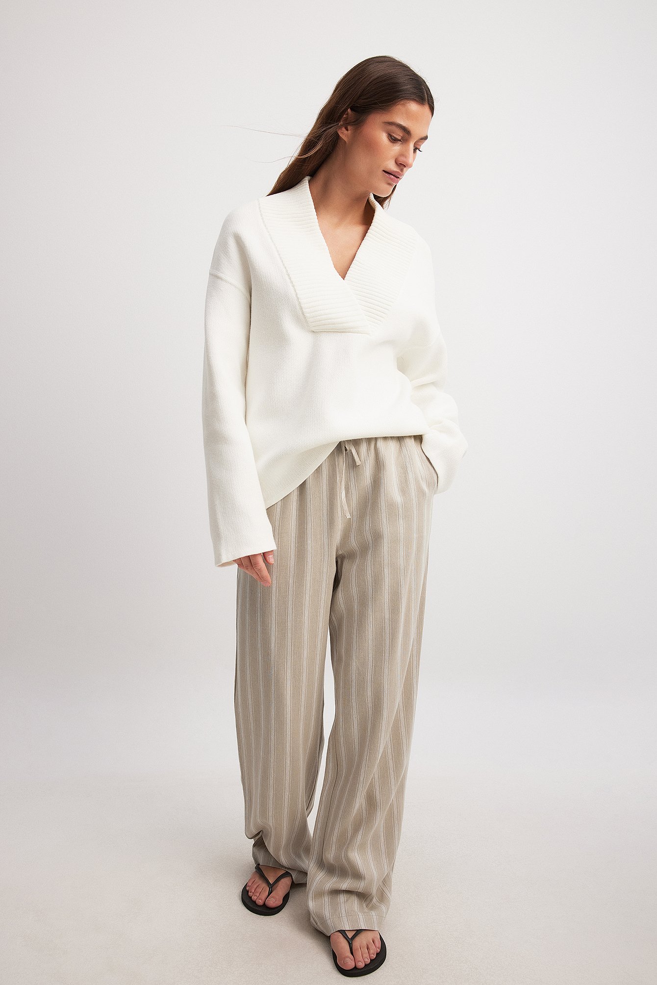 Claire Rose x NA-KD Byxor i linblandning - Linnebyxor - Beige,Stripe - EU 40 - NA-KD / NAKD