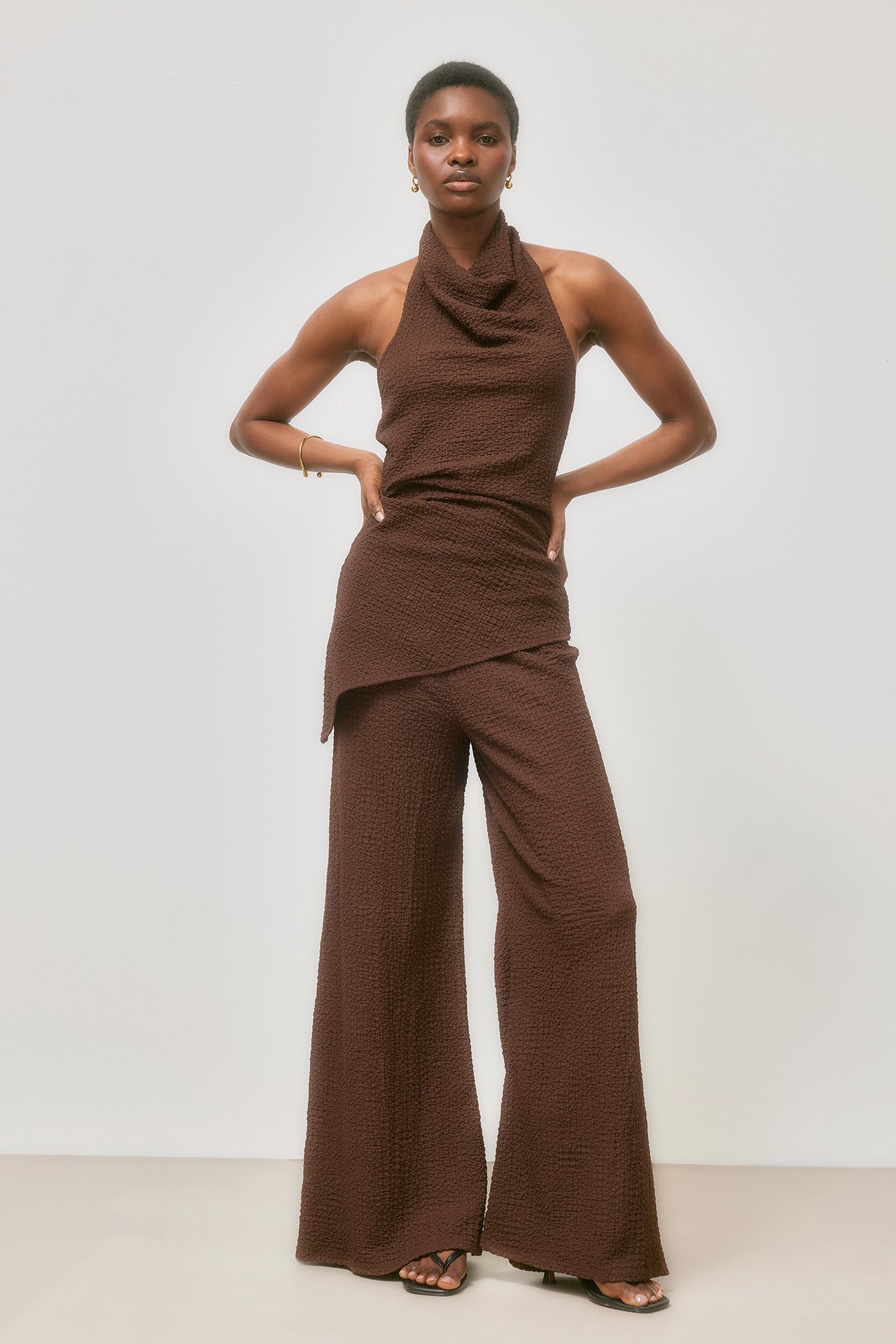 NA-KD Gestructureerde broek met wijde pijpen - Hoge Taille Broeken - Bruin - S - NA-KD / NAKD