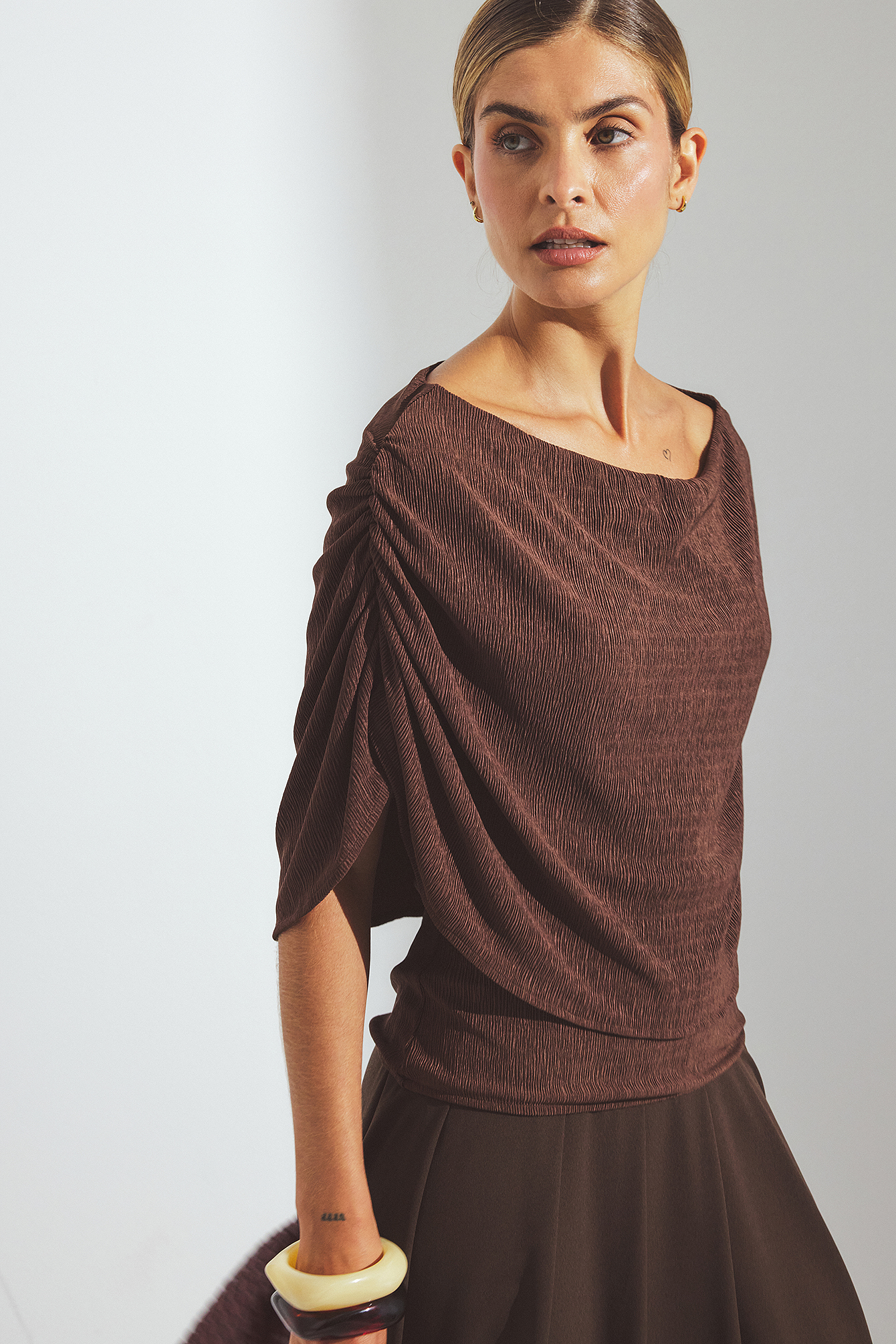 Structured Cape Top - Jersey Tops - Brown - S - NA-KD / NAKD