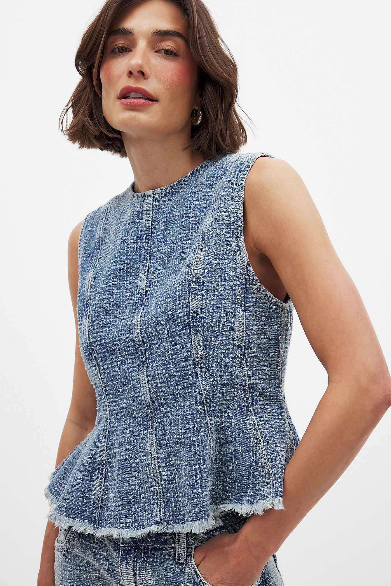 NA-KD Topp i denim med strukturerad detalj - Ärmlösa toppar - Blå - EU 34 - NA-KD / NAKD