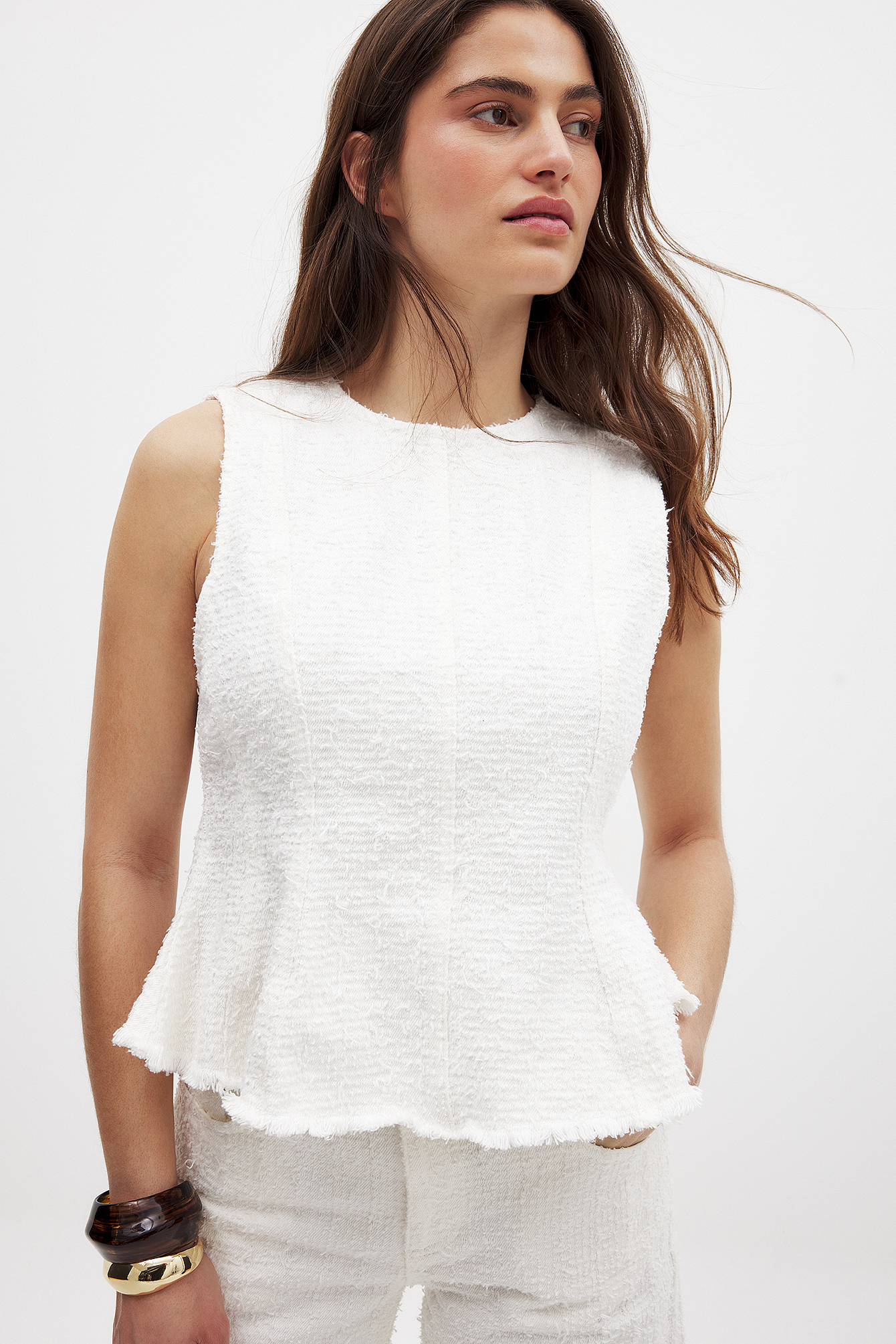 NA-KD Structured Detail Denim Top - Sleeveless Tops - Offwhite - EU 36 - NA-KD / NAKD