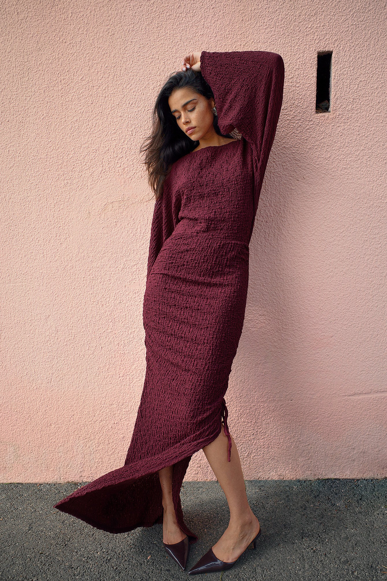 Structured Drawstrings Maxi Dress Burgundy | NA-KD Structured Drawstrings Maxi Dress Burgundy | NA-KD
