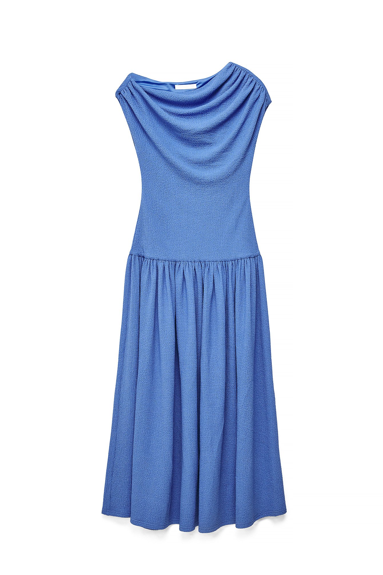 Blue Structured Dropped Waist Maxi Dress