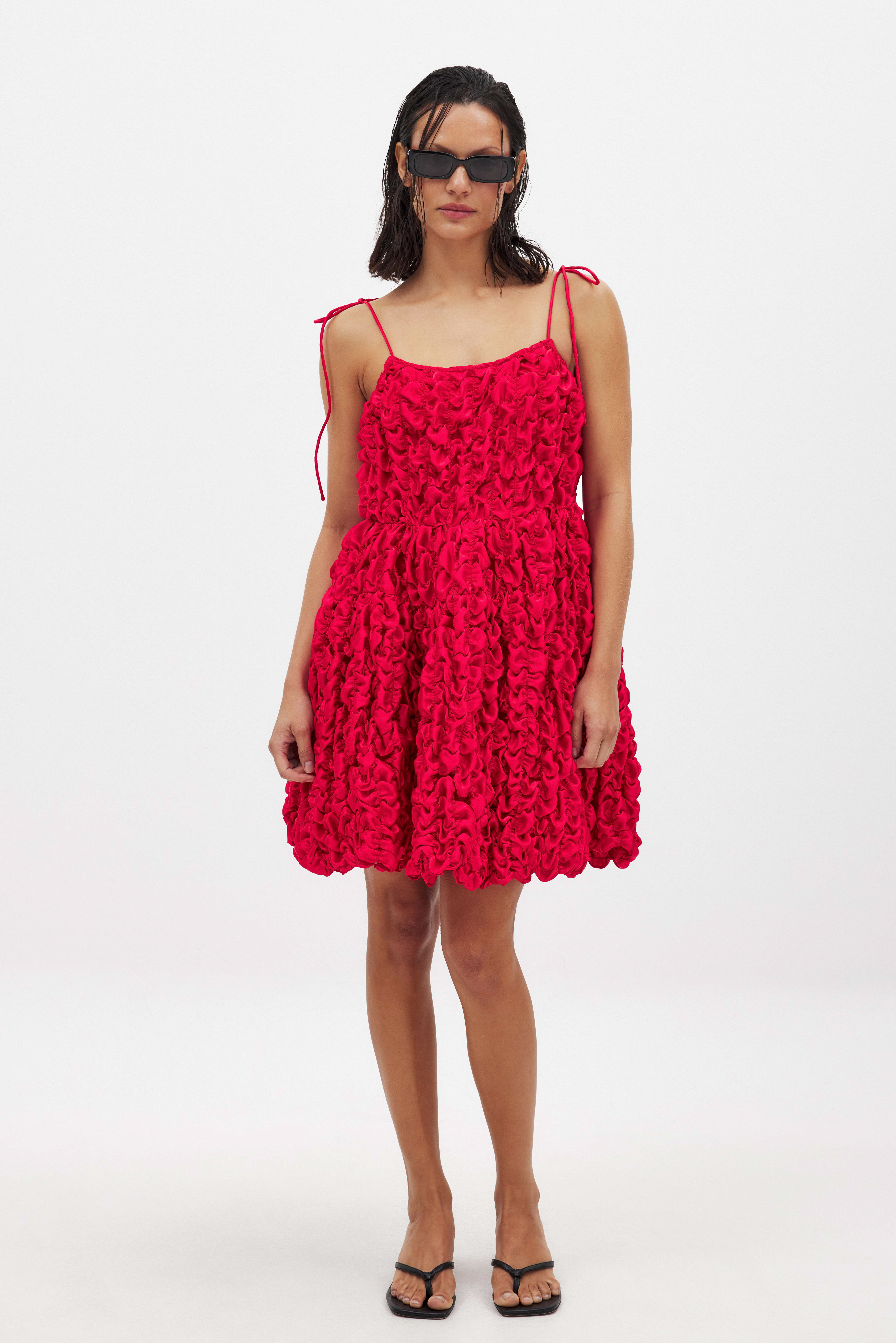 Gestructureerde flowy mini-jurk - Blouse jurken - Rood - EU 32 - NA-KD / NAKD