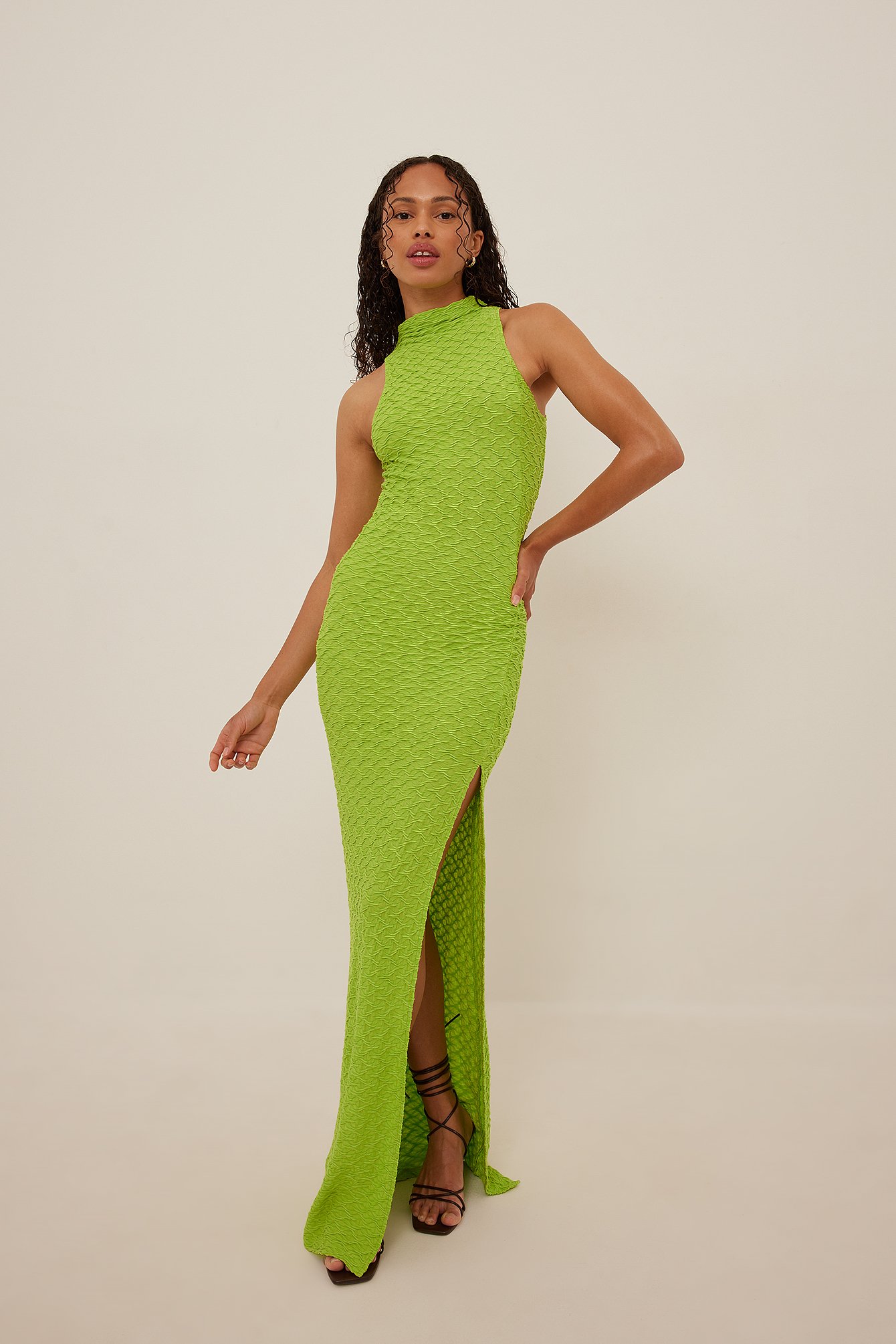 Lime Structured High Neck Maxi Dress