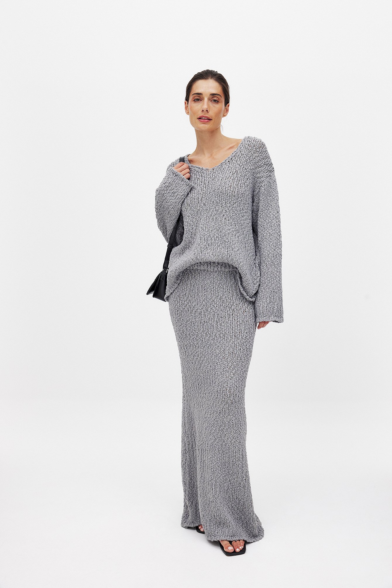 NA-KD Trend Jupe longue structurée en maille - Jupes en tricot - Gris - Small/Medium - NA-KD / NAKD