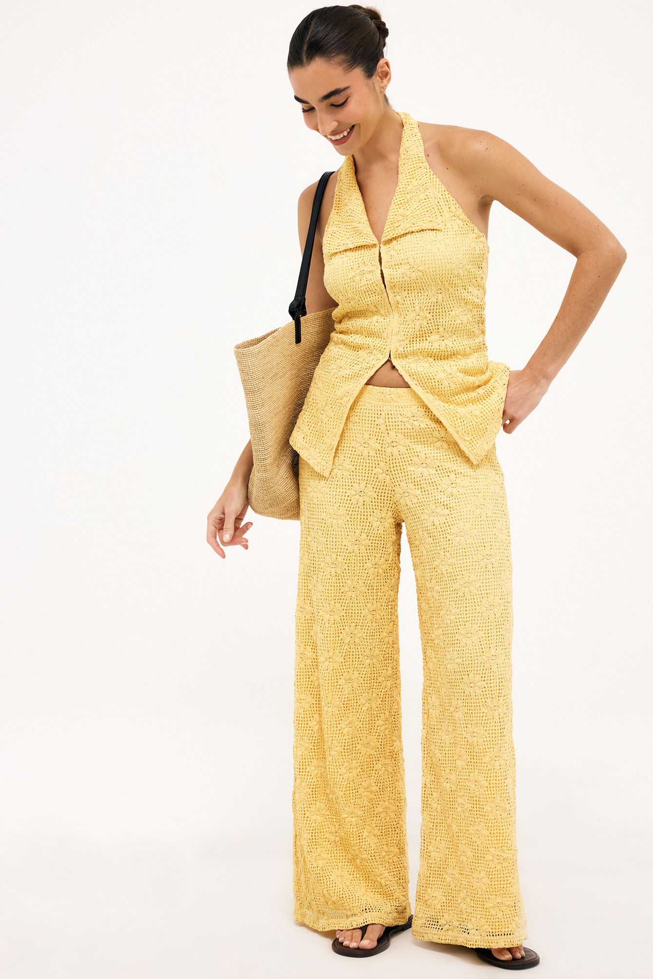 Gestructureerde broek met halfhoge taille - Zomer Broeken - Geel - M - NA-KD / NAKD