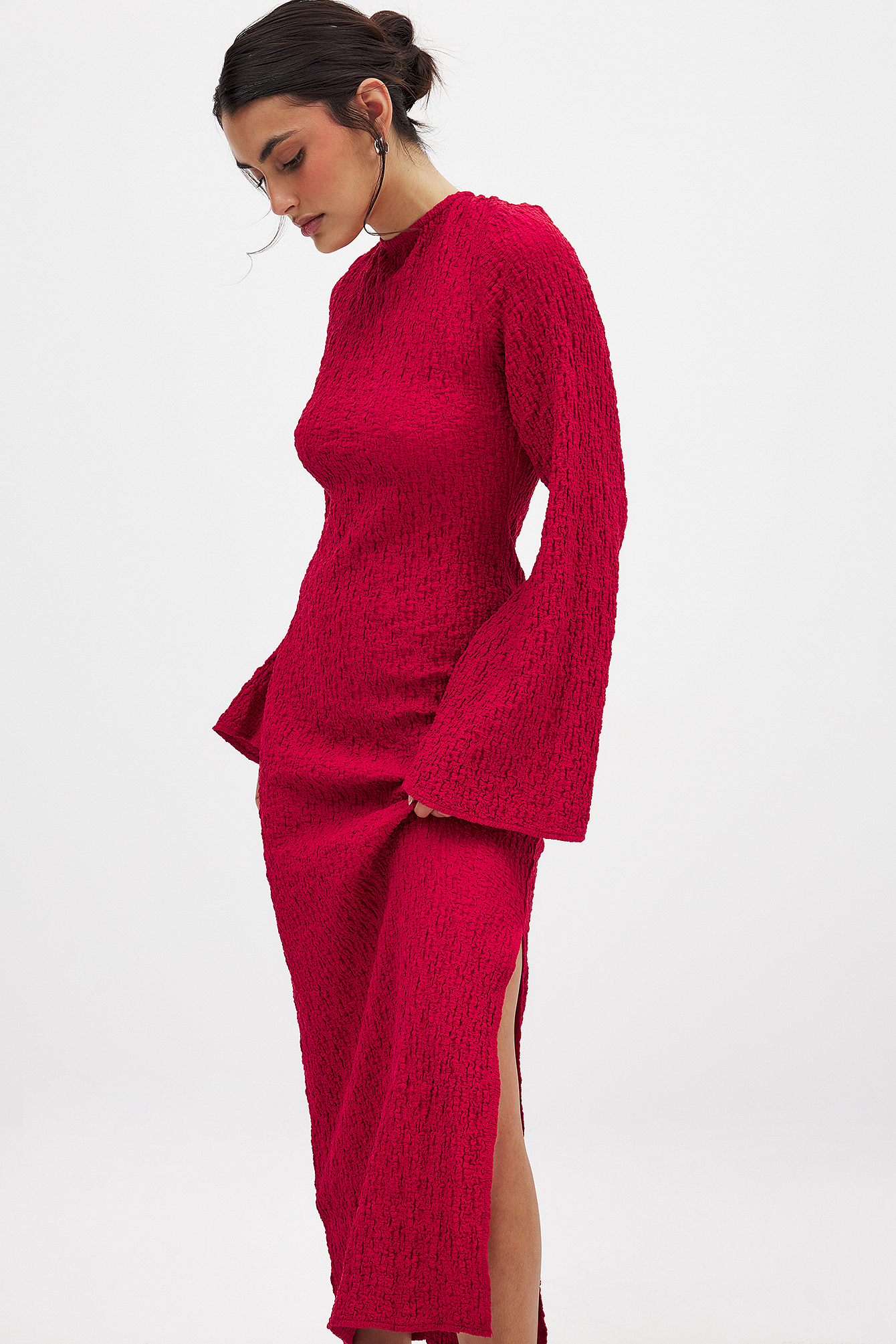 Structured Open Back Midi Dress - Long Sleeve Maxi Dresses - Red - EU 32 - NA-KD / NAKD