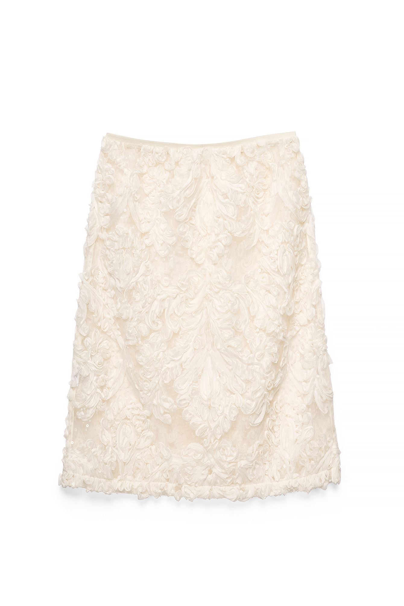 Cream Structured Sequin Midi Skirt