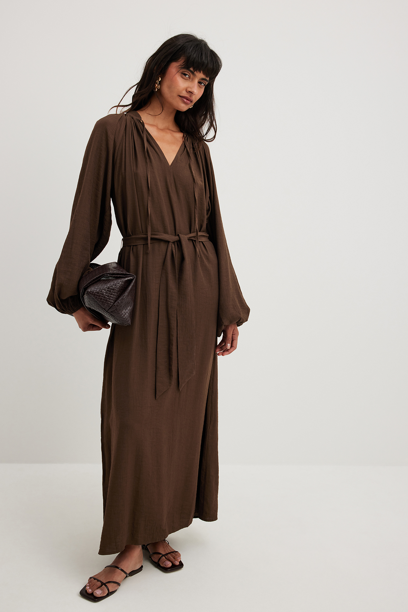 Dames Jurk Bruine Lange Jurk Asos Design Bruine Jurk Lange Mouw