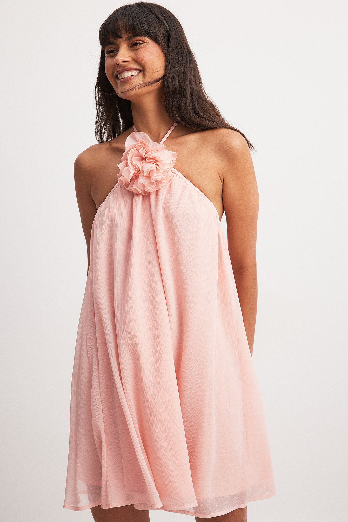 NA-KD Structured Chiffon Flower Detail Mini Dress - Strapless Dresses - Pink - EU 40 - NA-KD / NAKD